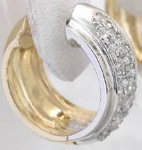 Reversible Pave Diamond Huggie Earrings in two tone gold