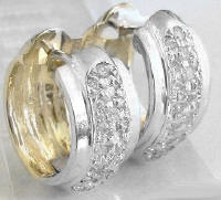 Reversible Pave Diamond Earrings - Huggie Style-  Two Tone Gold