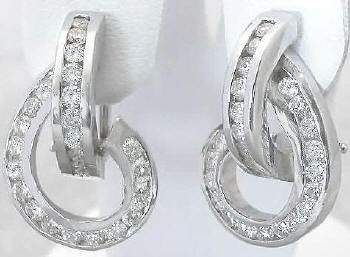 1.70 ctw Hoop and Swirl Diamond Earrings in 14k white gold