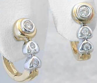 0.21 carat Petite Bezel Set Diamond Earrings with Heart Motif in two-tone gold