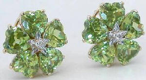 14k yellow gold 13 carat Peridot Flower Earrings