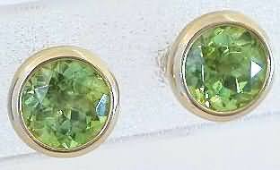 Bezel Set 3 ctw Peridot Solitaire Earrings in 14k yellow gold