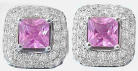 Princess Cut Pink Sapphire and Pave Diamond Earrings in 14k