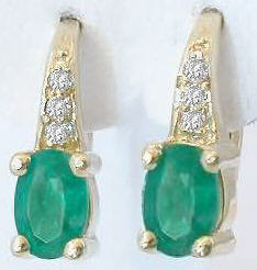 Oval Emerald and Diamond Earrings in 14k yellow gold