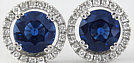 Diamond Halo Earrings with Round Royal Navy Blue Sapphires in 14k White Gold