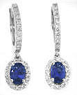 Blue Sapphire and Diamond Earrings with Drop