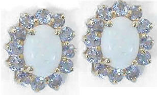 Opal and Tanzanite Ballerina earrings in 14k yellow gold 