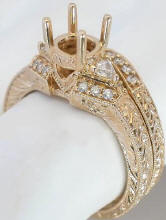 Vintage Diamond Semi Mount and Matching Wedding Band in 14k gold with Engraving