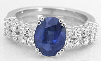 Blue Sapphire and Diamond Wedding Ring Set in 14k White Gold