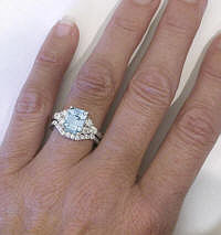 Aquamarine Engagement Ring with Matching Diamond Band in 14k