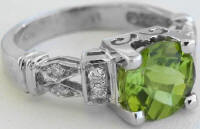 Peridot and Diamond Engagement Ring in 14k white gold