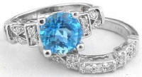 Round Swiss Blue Topaz Ring Engagement Set in 14k white gold