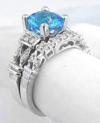 Round Swiss Blue Topaz Engagement Ring in 14k white gold