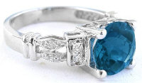 Checkerboard Faceted London Blue Topaz and Diamond Engagement Rings