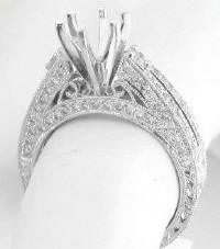 Antique Diamond Semi Mount in 14k white gold with Engraving