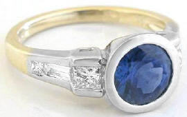 Bezel Set Sapphire and Princess Baguette Diamond Ring in 18k