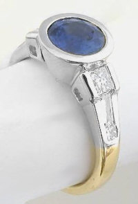 Bezel Set Sapphire Diamond Ring in 18k in 14k yellow gold
