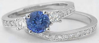 1.41 ctw Round Cut Blue Sapphire and Diamond Engagement Ring in 14k white gold 1.41 ctw Round Cut Blue Sapphire and Diamond Engagement Ring in 14k white gold