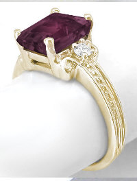 Rhodolite Garnet Three Stone Ring in 14k Yellow Gold
