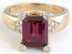 Emerald Cut Rhodolite Garnet Ring in 14k Gold