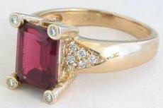 Emerald Cut Rhodolite Garnet Rings in 14k Gold