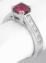 Cushion Cut Rhodolite Garnet and Diamond Ring in 14k Gold