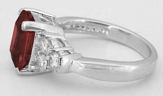 Emerald Cut Garnet and Round Diamond Ring in 14k white gold