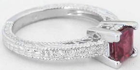 Vintage Inspired Princess Cut Rhodolite Garnet and Diamond Rings