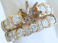 Large Round Diamond Semi Mount and Matching Band in 18k yellow gold