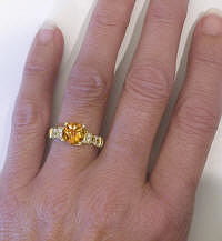 Checkerboard Faceted Citrine and Diamond Ring in 14k yellow gold