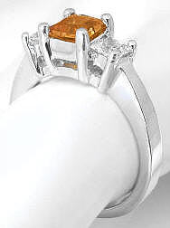 Past Present Future Princess Cut Citrine Rings in 14k white gold