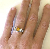 Princess Cut Citrine Engagement Ring and Matching Wedding Band