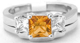 1.0 carat Citrine and Diamond Ring in 14k white gold