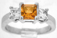 Three Stone Princess Cut Citrine Rings in 14k white gold