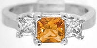 Three Stone Princess Cut Citrine Engagement Rings in 14k white gold