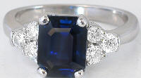 Emerald Cut Rich Blue Sapphire Engagement Rings in 14k white gold