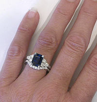 Emerald Cut Blue Sapphire and Diamond Engagement Ring and Matching Wedding Band