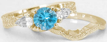 Swiss Blue Topaz White Sapphire Engagement Rings in 14k Gold with Engraving