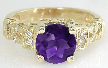 SOLID     14K Gold     AMETHYST    Diamond   Ring