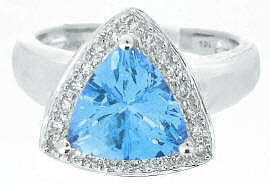 Trillion Blue Topaz and Diamond Halo Engagement Ring
