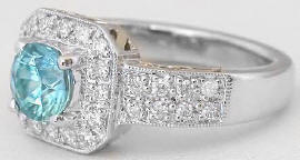 Blue Zircon and Diamond Rings in 18k Gold