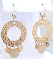 Hammered Circle and Disc Earrings in 14k yellow gold