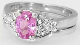 Pink Sapphire Engagement Ring with matching wedding band