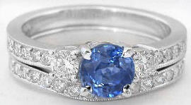 Sapphire Diamond Wedding Set in 14k white gold