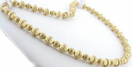 Satin Finish & High Polish Bead Necklace in 14k yellow gold 