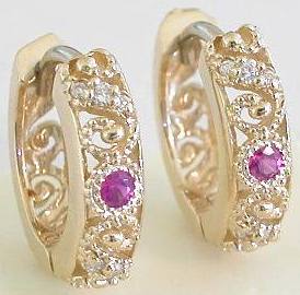 Pink Sapphire and Diamond Earrings in 14k yellow gold