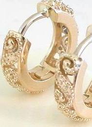 Ornate Pink Sapphire and Diamond Earrings in 14k yellow gold