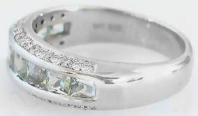 Princess Cut Green Quartz and Diamond Ring in 14k white gold for sale