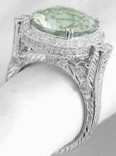 Prasiolite Engagement Ring with Engraving in 14k white gold