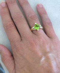 Cushion Cut Peridot Rings in 14k Yellow Gold